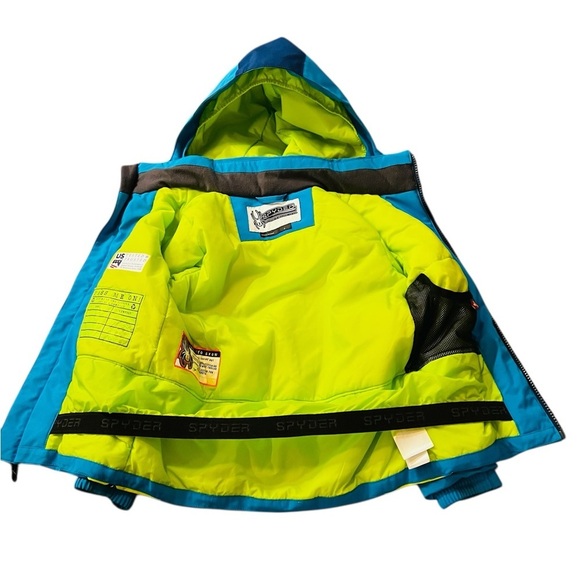 Spyder Vibrant Blue and Neon Green Puffer Jacket Size 4 - Picture 10 of 15